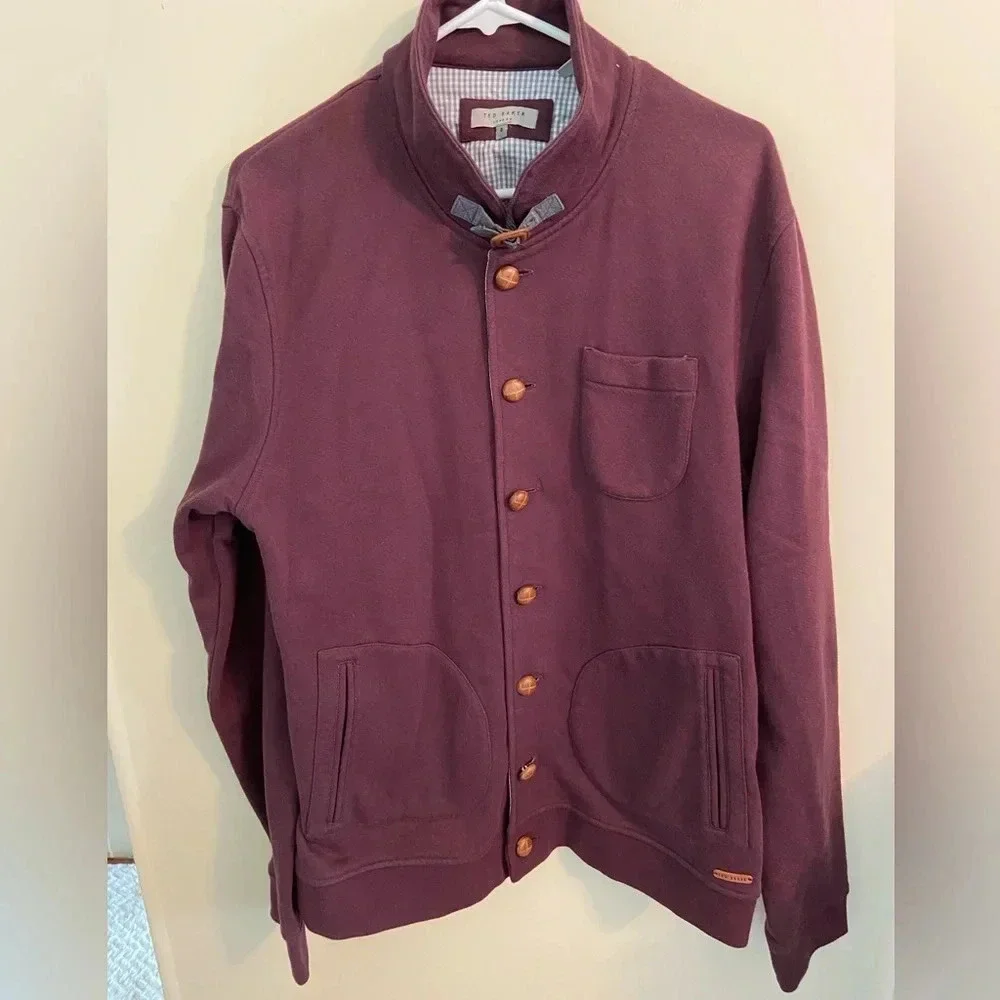 🖤 Ted Baker London Folded Button Front Knit Cardigan Men's Sz 6 US -2XL 44 Wine
